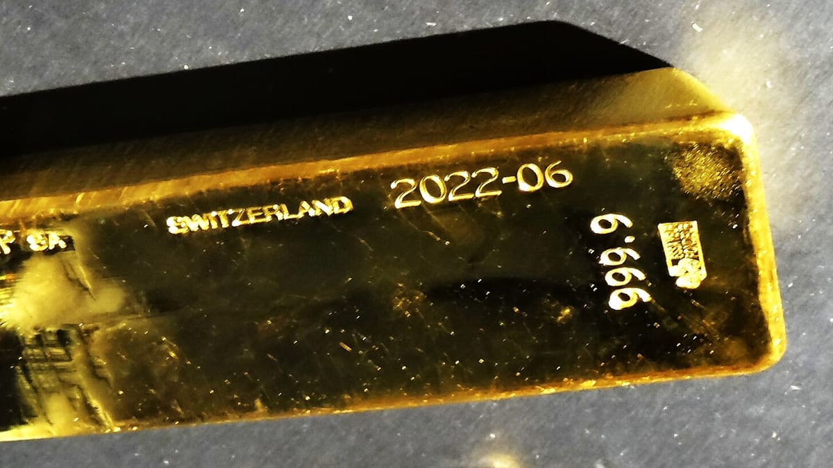 A gold bar on display at the Banque de France